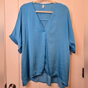 Blue V-Neck Blouse